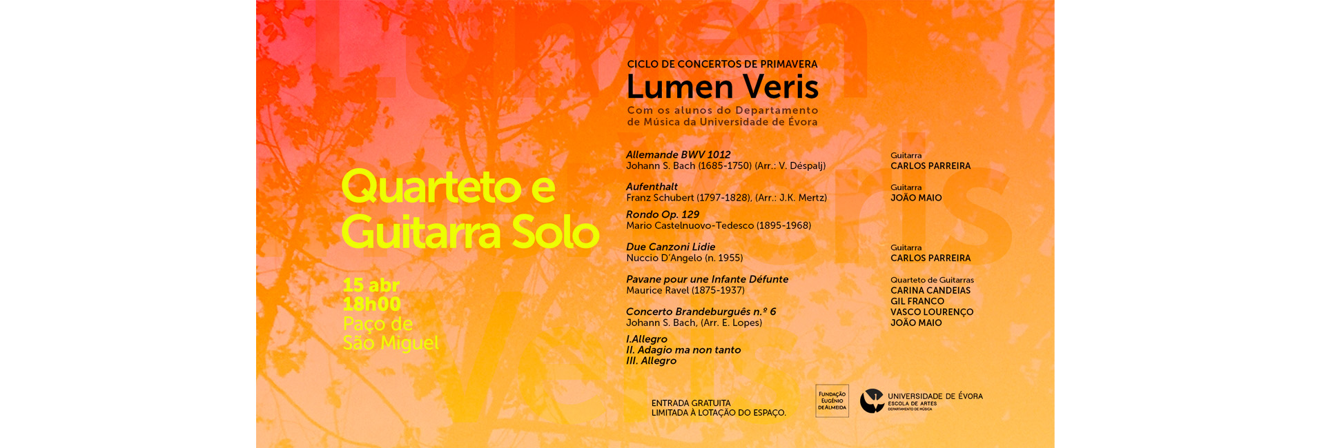 Ciclo de concertos de primavera | Lumen Veris: QUARTETO E GUITARRA SOLO